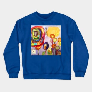 abstract rainbow colour flowers, yellow, red, blue Crewneck Sweatshirt